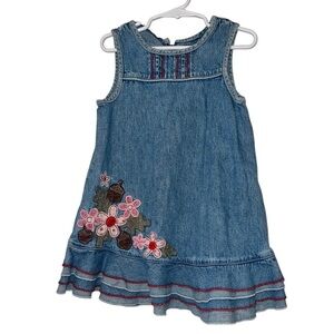 Vintage Faded Glory Girls Denim jumper Dress floral acorn leaf appliqué sz 4T